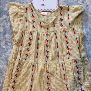 Embroidered Striped Blouse in Yellow by Honey & Co.